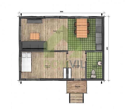 Проект дачного дома «Дачник-3» 6x8 м., площадь 42 кв.м.